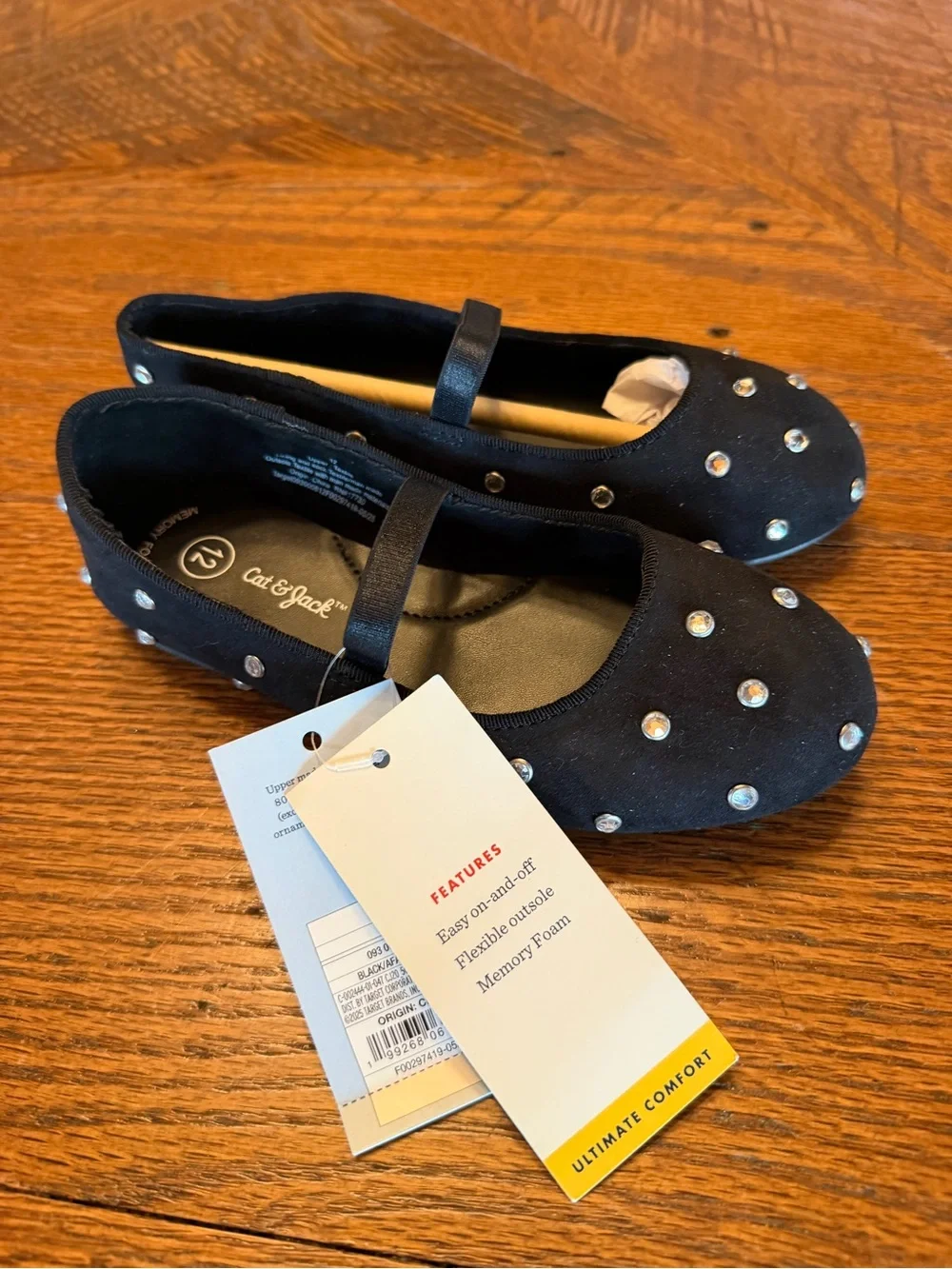 Girls black Mary Jane Flats with Gem Accents sz 12